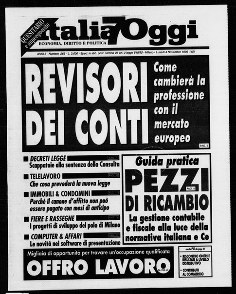 Italia oggi : quotidiano di economia finanza e politica